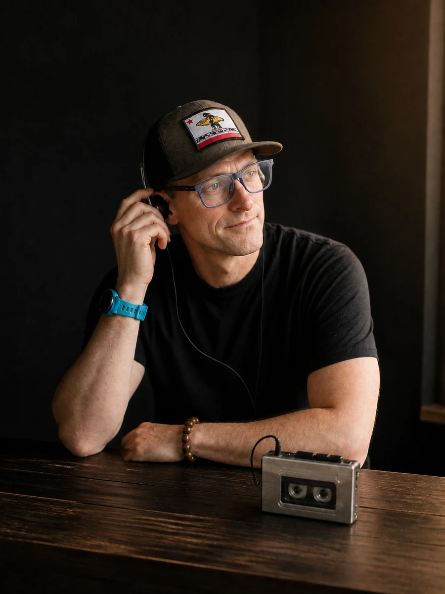 The cassette player holding Steve's father's recording.