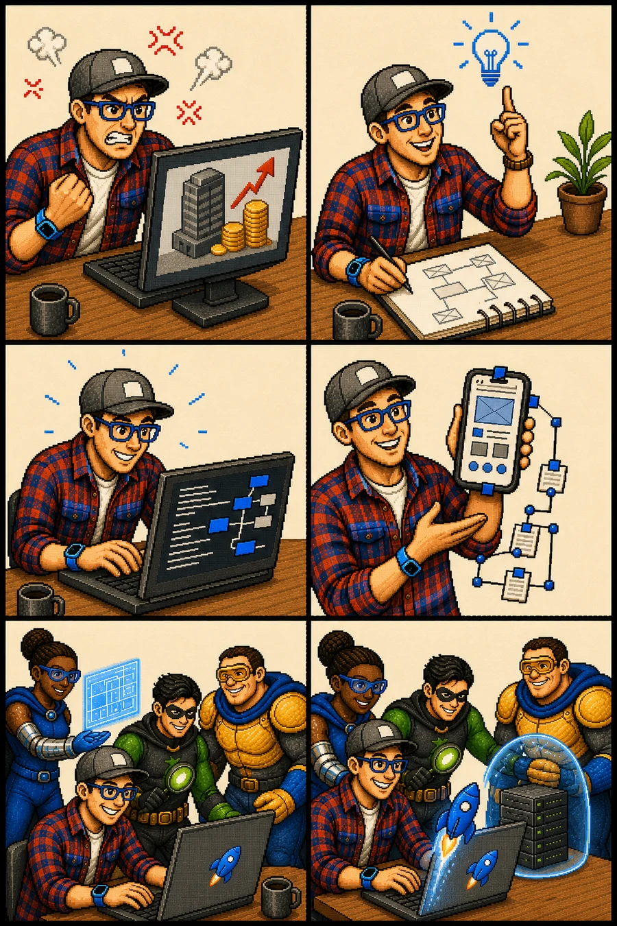 Steve building something at his desk.